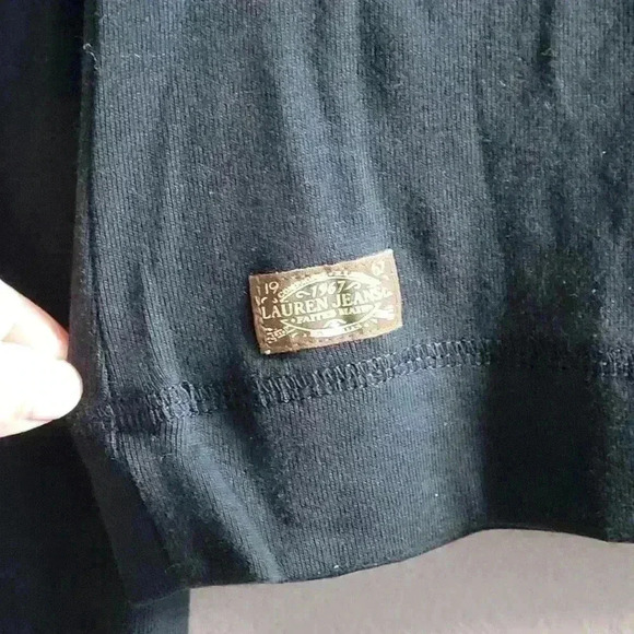 Lauren / Ralph Lauren - Black 100% Cotton Sweater - Suede Elbow Patches - Medium - Picture 7 of 10